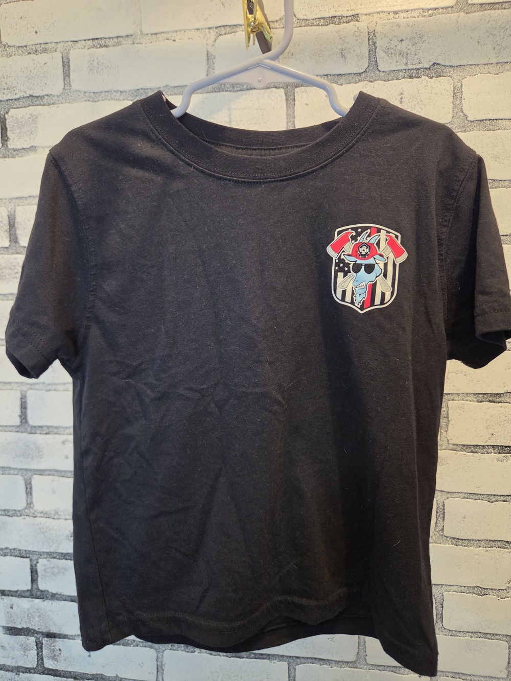 Children's Black Short Sleeve Graphic Tee with Colorful Crest